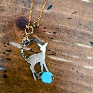 Mad Habit Boutique 16" Necklace | Deer Charm + Turquoise Stone | HandmadeJewelry